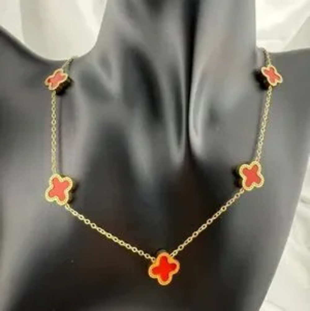 New! Alhambra 18k Gold Color plated and Red Clover Necklace